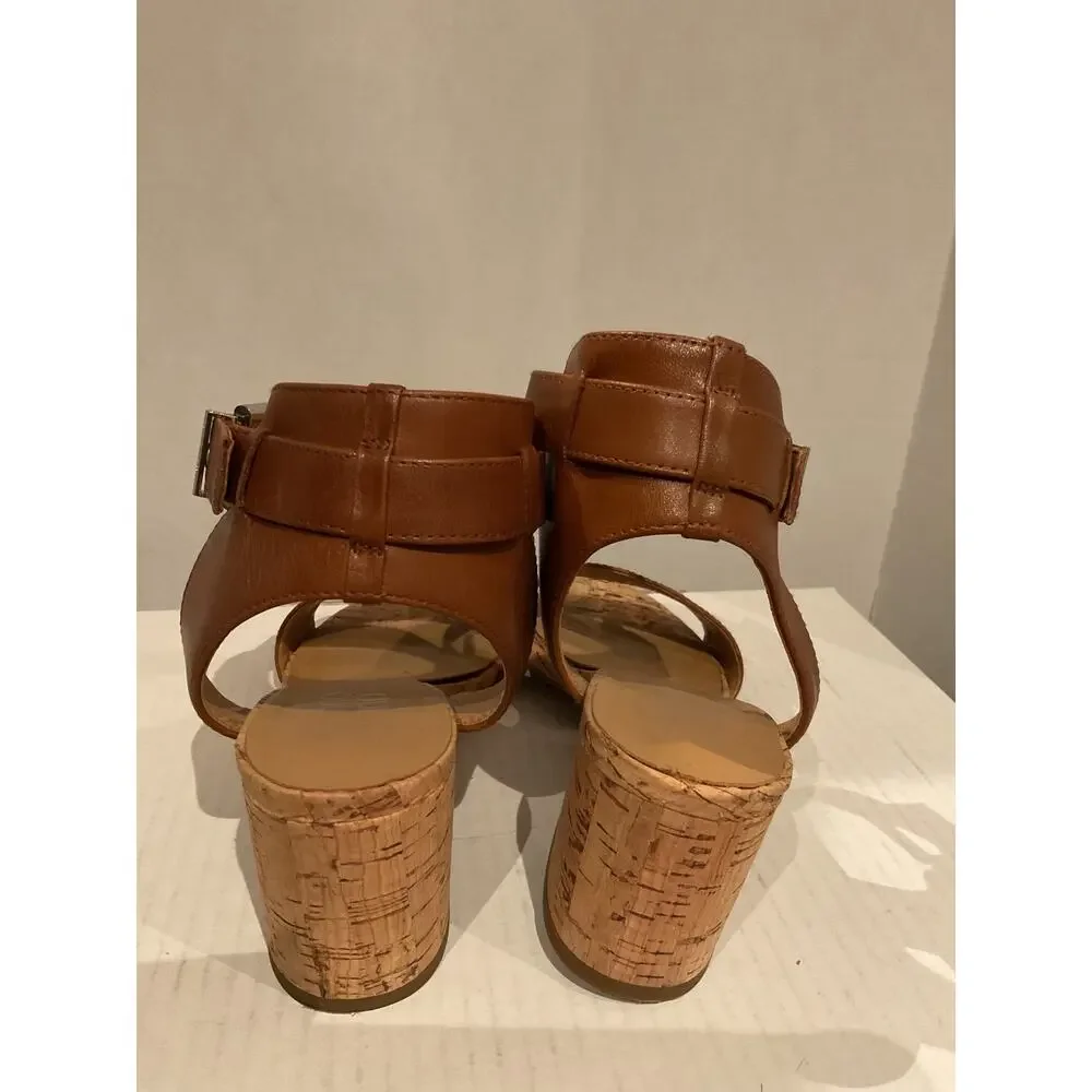 Franco Sarto - Melody - Leather & Cork Block Heel Sandal - Cognac - 8M